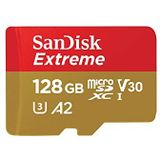 SanDisk Extreme MicroSDXC UHS-I Geheugenkaart 128 GB Met SD Adapter (1 Jaar RescuePRO Deluxe, Leessnelheden Tot 190 MB/s, A2, C10, V30, U3, 30 Jaar Garantie) Rood/Goud