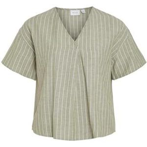 Viprisilla Gestreepte V-hals S/S Top, Oliegroen/Stripes: egret, 44