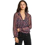 Blouse - Lange Mouwen - Dubbele Stof - Kraag - Smock Paneel