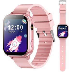 PTHTECHUS Smart Watch voor kinderen, kinderhorloge met fotoapparaat, MP3-speler, leren en spelen, kindercadeau voor jongens en meisjes van 3-12 jaar, roze