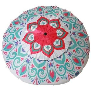 Atosa Strandparasol, Ø 220 cm, van aluminium, model: Mandala, bloemenpatroon, met upf 50+, roze