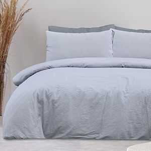 Sleepdown 100% puur katoen effen kleurstof grijs dekbedovertrek quilt kussensloop beddengoed set zacht onderhoudsvriendelijk - eenpersoons (135 cm x 200 cm)