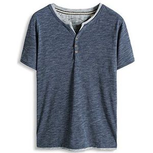 ESPRIT Heren T-Shirt 2in1 Melange Henley - Regular Fit