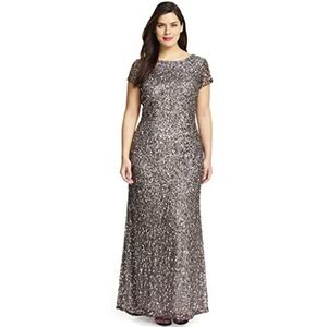 Adrianna Papell Jurk met pailletten en korte mouwen voor dames, Lood, 4