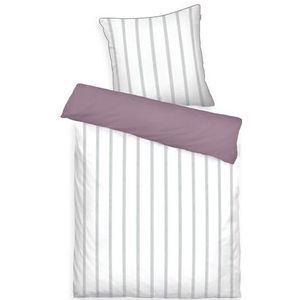 TOM TAILOR Satijnen beddengoed, 70 x 90 cm + 140 x 200 cm, 100% katoen/satijn, met gekleurde biezen op het kussen, omkeerbaar motief en merkritssluiting, Classic satijnen strepen wit, paars (Cozy