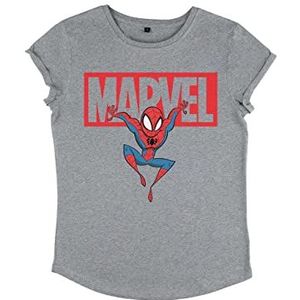 Marvel Spider-Man Classic -Brick Spidey T-shirt met opgerolde mouwen, gemêleerd grijs, XL, grijs (melange grey), XL