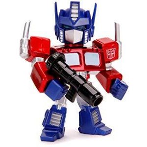 Jada Toys 253111003 Transformers, Optimus Prime figuur uit Die-cast, ogen met licht, incl. batterijen, accessoires, 10 cm, rood/zilver/blauw