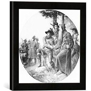 Ingelijste afbeelding van Karl von Blaas De strijd op de bergen Ezel 29 mei 1809"", kunstdruk in hoogwaardige handgemaakte fotolijst, 30 x 30 cm, mat zwart
