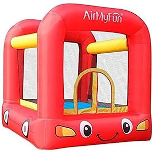 AirMyFun Jumpy Car A82005 Opblaasbaar Trampolinekasteel voor kinderen, met ventilator en opbergtas, rood/geel