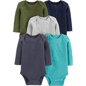 Simple Joys by Carter's Baby Boy's 5-Pack Long-Sleeve Bodysuit Shirt, solids, 0-3 Months