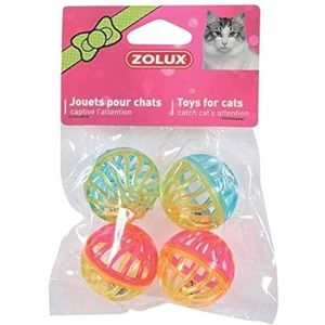 Zolux Set van 4 ballen met belletjes, speelgoed voor katten, 4 cm