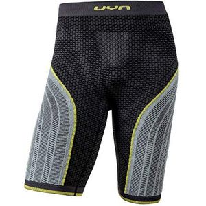 UYN Dames Running Alpha OW Pants Short Hardloopbroek, Charcoal/Pearl Grey/Yellow, XL