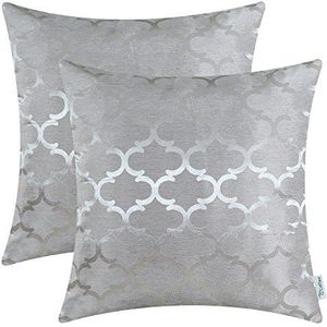 Set van 2 CaliTime-kussenhoezen Sierkussenslopen Schelpen voor thuis Bankstel Modern Shining & Dull Contrast Quatrefoil Accent Geometrisch 45cm x 45cm Silver Gray