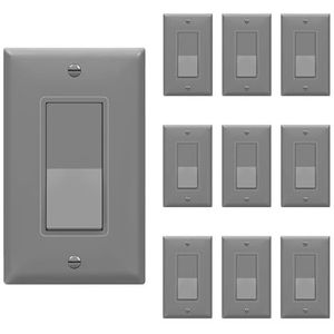 ENERLITES 93150-GYWP-10 x 3-weg decoratormatuurschakelaar met wandplaten, glanzend oppervlak, 3-weg, alleen koperdraad, aardingsschroef, woonkwaliteit, 15 A, 120-277 V, UL-genoteerd, 93150-GYWP-10