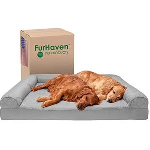 Furhaven XXL orthopedisch hondenbed gewatteerde bankstijl w/afneembare wasbare hoes - zilvergrijs, Jumbo Plus (XXL)