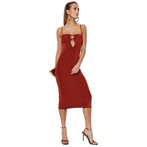 Trendyol Women Shift Fitted Knit Dress dames trapezium gebreide jurk, Bruin, 34 NL