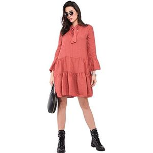 Bonateks Damesjurk van 100% linnen, gemaakt in Italië, lange vloeiende jurk met bloemenprint en ronde hals, marineblauw, maat: S, Marineblauw, S