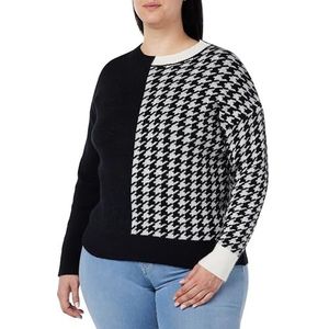 Fenia Damestrui met pied-de-poule patroon in zwart en wit in contrasterende kleur zwart wolwit maat XL/XXL, zwart, wolwit., XL