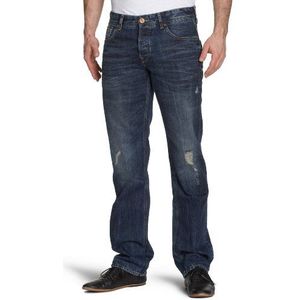 Cross Jeans heren jeansbroek/lang F 153-281 / Vinicio, Straight Fit (rechte pijp), blauw (Indigo Destroyed)., 29W x 34L