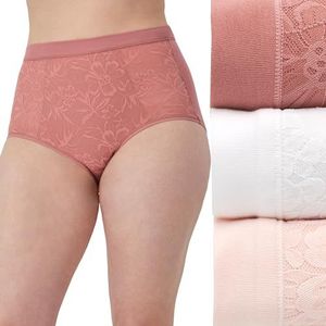 Bali Women's Breathe Underwear, High-Rise Briefs, Breathable Cotton Modal Lace Panties, 3-Pack, Misted Rose/White/Light Buff