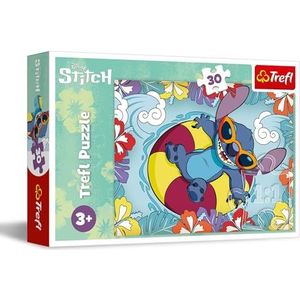 Trefl - Lilo & Stitch, Lilo & Stitch op vakantie - Puzzel 30 stukjes - Kleurrijke puzzel met de helden uit de cartoon, Creatieve ontspanning, Plezier voor kinderen vanaf 3 jaar
