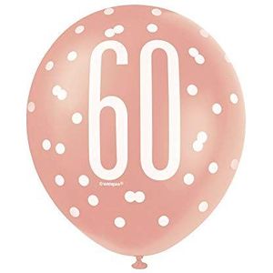 Latex ballonnen voor de 60e verjaardag - 30 cm - glitter roségoud verjaardag - verpakking van 6 stuks