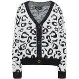 Faina - Gebreid Vest - Zwart/Wit - Dierenprint - Lange Mouw