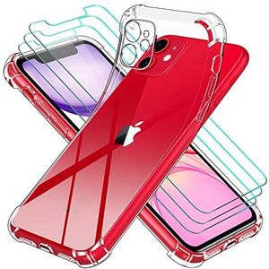 iVoler Hoesje compatibel met iPhone 11 6.1 Inch 2019 +3 Pack Screen Protector Gehard Glas Schermbeschermer, TPU Transparant Bumper Case Beschermhoes met Versterkte Hoekbumpers