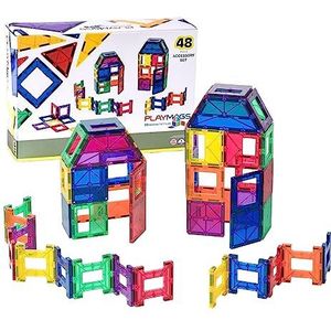 Playmags 48-Delige Set - met Sterkere Magneten, STEM-Speelgoed voor Kinderen, Magnetische Tegels en Bouwstenen, Stevig, Superduurzaam met Levendige, Heldere Kleurentegels.