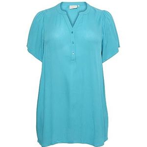 Kaffe Curve Plus-Size Tunic Short Sleeves V-hals Loose Fit, Bluebird, 48