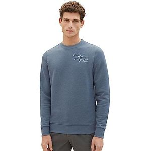 TOM TAILOR Basic sweatshirt voor heren met opschrift, 11565-Dusty Dark Teal Melange, XL