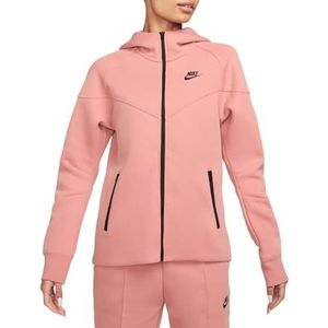 Nike FB8338-618 W NSW TCH FLC WR FZ HDY Longshirt Dames Red Stardust/Black maat XL