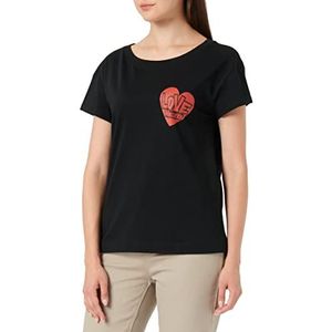 Love Moschino Dames Boxy Fit Korte Mouwen met Rode Hart Print T-shirt, zwart, 38