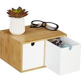 Relaxdays ladeblok bureau, 2 lades, bamboe & MDF, bureau organizer, H x B x D: 14,5 x 24,5 x 20 cm, wit