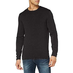 ONLY & SONS Casual men's sweater washed design round neck fine knit longsleeve sweater, Colour:Black, Size:XS