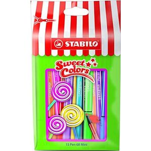 STABILO Premium viltstift - Pen 68 Mini - Sweet Colors - 15 stuks - met 15 verschillende kleuren in hersluitbare zak