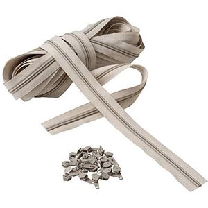 IPEA Ritssluiting maat 5# doorlopende ketting - 10 meter - nylon touw + 25 schuivers inbegrepen - ritssluiting - op maat te snijden - 3 kleuren om uit te kiezen, beige, breedte 30 mm