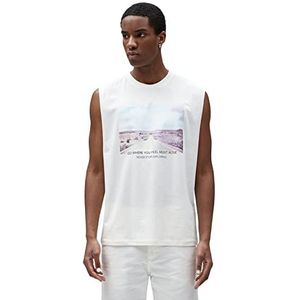 Koton Heren mouwloos tanktop slogan bedrukt ronde hals katoen, wit (000), S