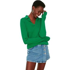 Trendyol Dames Green Arm Tip Gedetailleerde Polo Collar Knitwear Sweater, M