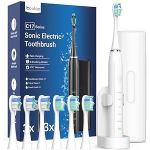 Elektrische tandenborstel voor volwassenen, sonische tandenborstel met 6 borstelkoppen, één lading voor 60 dagen, 5 modi met 2-minuten-timer, Sonic elektrische tandenborstels