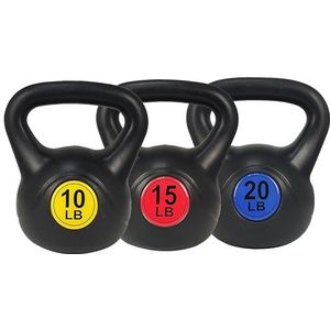 Signature Fitness Kettlebell met brede handgreep, fitnessgewicht, set van 3 inclusief 4,5 kg 15 lbs 20 lbs 20 lbs meerkleurig