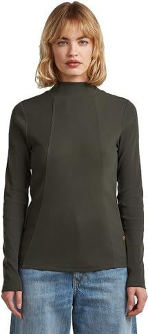 A lijn Slim Rib Mock t ls wmn, grijs (Asfalt D26905-e136-995), XXS