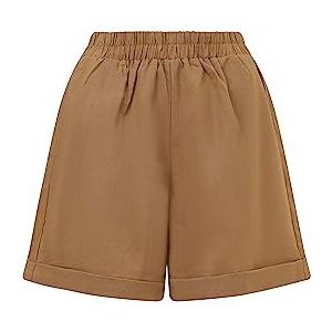 BALOU Dames katoen linnen hoge taille shorts, karamel, UK 14, Karamel, 40
