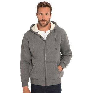 JP 1880, Heren grote maten, hoodiejack, outdoor, sweatjack, capuchon, teddyvoering, ritssluiting, tot 8 XL, grijs melange, 4XL grote maten