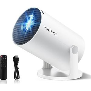 [Ingebouwde apps en Android 11.0] WOLFANG draagbare projector 20000 Lux 4K ondersteund, 180 ° rotatie en automatische keystone, outdoor compatibel met tv-stick/Windows/iOS/Android/HDMI/USB (1080P)
