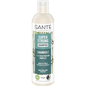 SANTE Naturkosmetik Super Strong Shampoo Biologisch bamboe-extract + 3-voudig proteïnecomplex, veganistische verzorgingsshampoo met natuurlijke ingrediënten, versterkt futloos en zwak haar, 250 ml