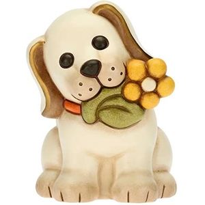 THUN - Hond met bloem - leven, symbolen, dieren en minidieren - handgeschilderd keramiek - 9,5 x 7,5 x 8 cm h