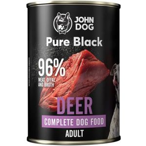 JOHN DOG Pure Black 96% vlees - premium - hypoallergeen - glutenvrij natvoer - 100% natuurlijke ingrediënten - hondensnacks - 6 x 400 g - (hert)
