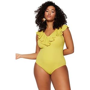 Trendyol Effen gebreide badkleding in grote maten voor dames, Groen, 42