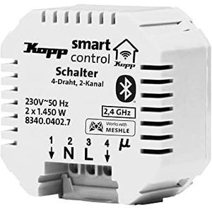 Kopp Smart-Control serieschakelactuator, 2 kanalen, 4-draden, Smart Home Bluetooth-mesh-technologie, Amazon Alexa, Apple Home Kit, Google Home, 834004027